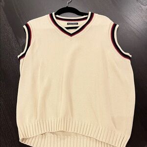 Brandy Melville Oversized Cream Knit Sweater Vest with Red and Black Trim